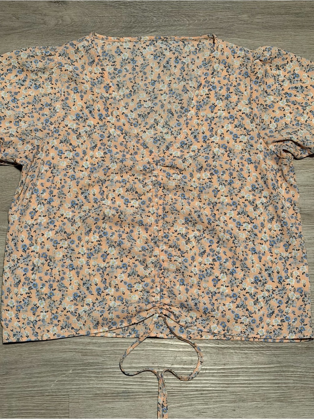 Peach Floral Drawstring Women's Blouse
